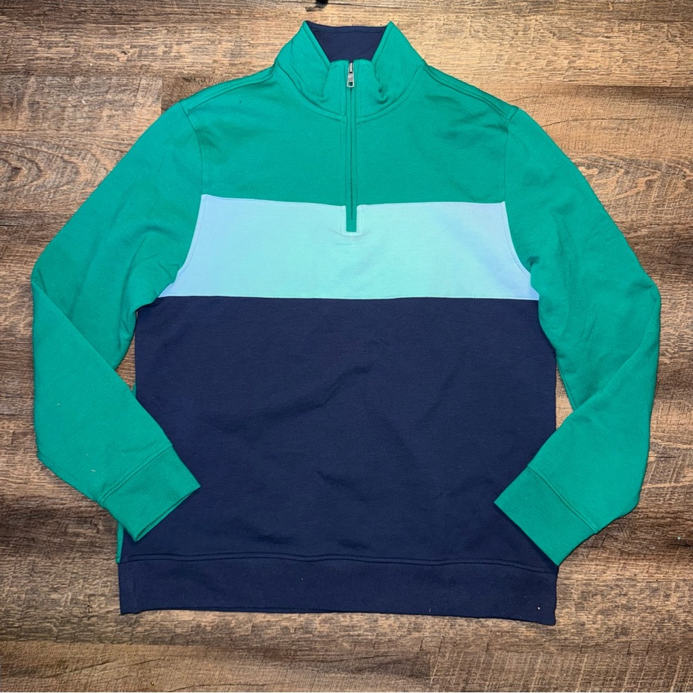 Club Room Quarter-Zip Color Blocked Fleece Sweater Green, Blue Men’s Size Medium
